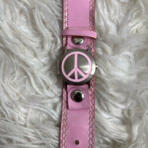 VINTAGE QUARTZ PEACE SYMBOL PINK WATCH